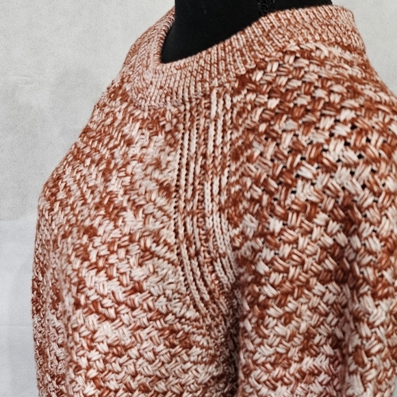 Universal Thread Basket Weave Chunky Knit Sweater Rust Orange & White Size M - Picture 6 of 9